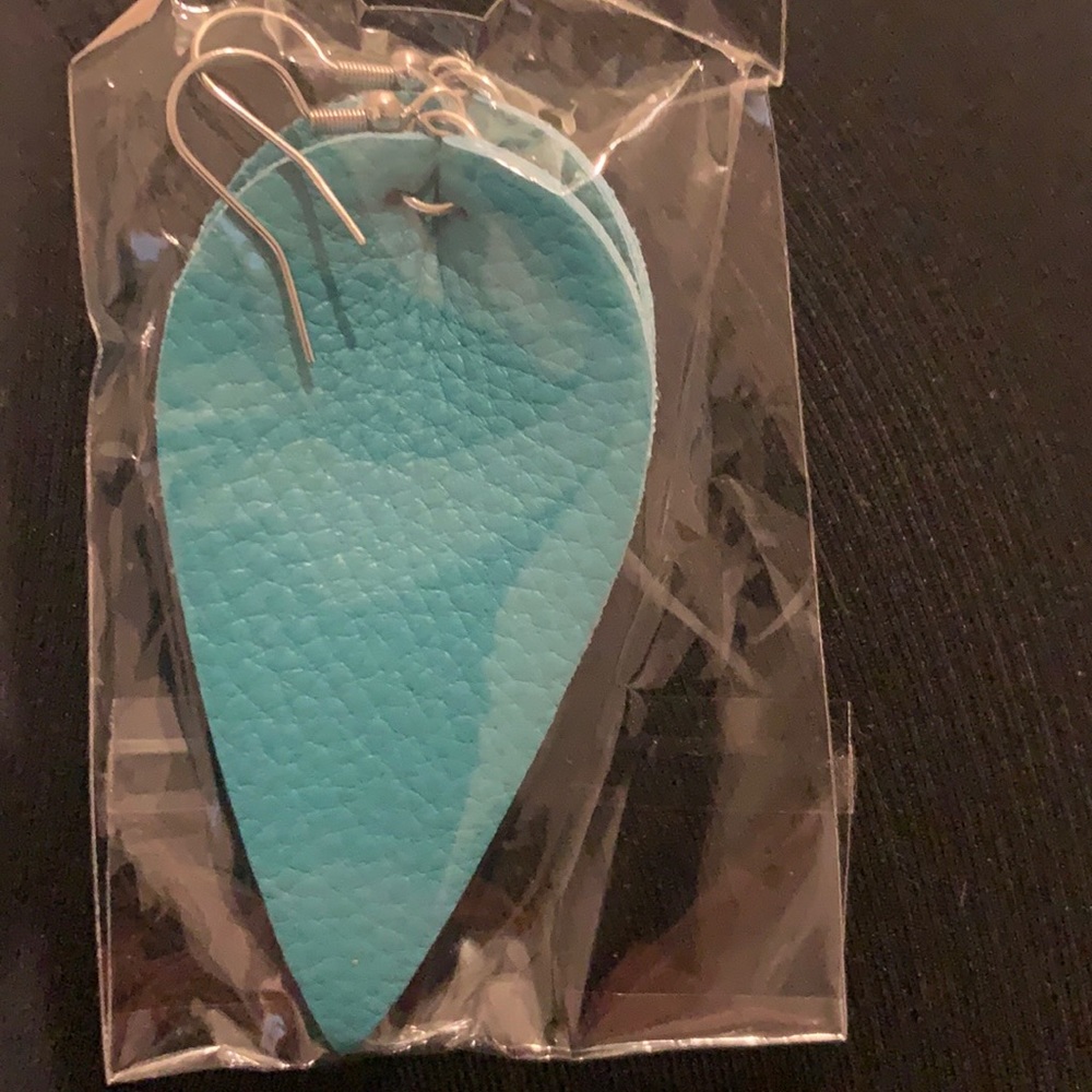 Brand new blue faux leather earrings